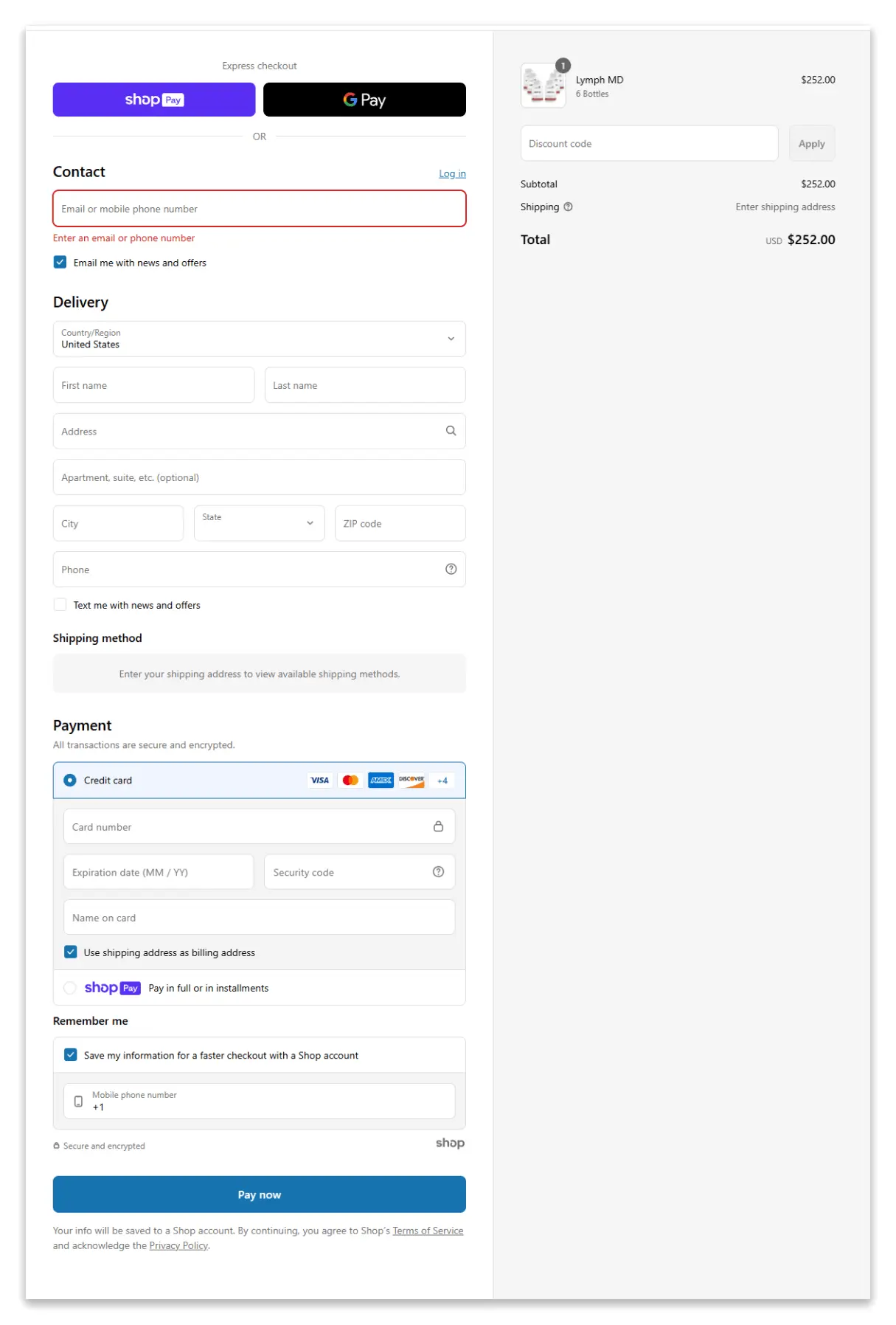 Lymph MD Secure Checkout Page